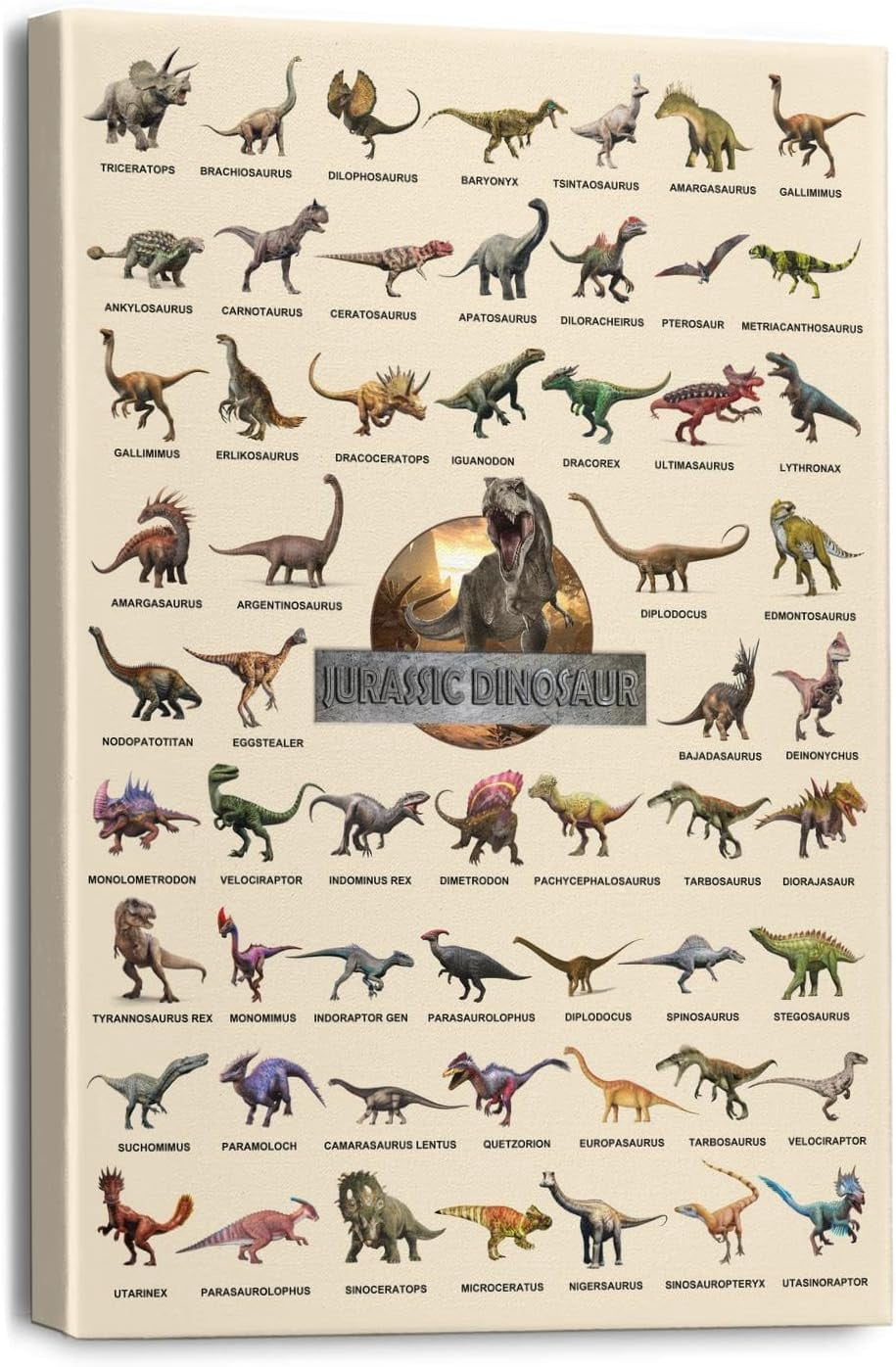 Dinosaur Wall Art Decor for Boys Room,Jurassic Dino World Park Wall Decor for Kids Bedroom Framed Ready to Hanging 16x24 inches