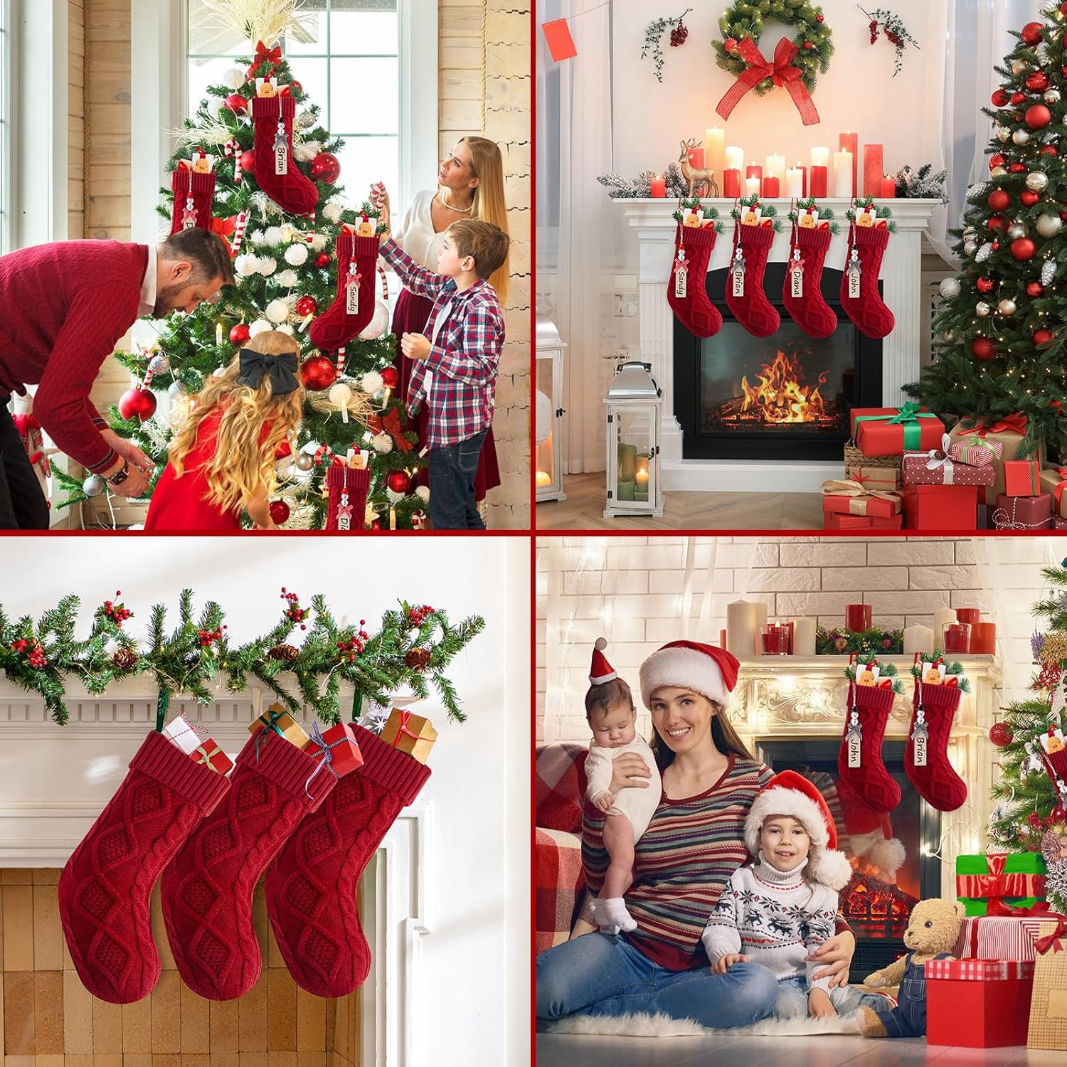 Dalrosia Personalized Christmas Stockings - 18 Inches Hanging Stockings with DIY Snowman Name Tags, 4PCS Large Size Knitted Stockings for Mantels, Christmas Tree Family Holiday Decor