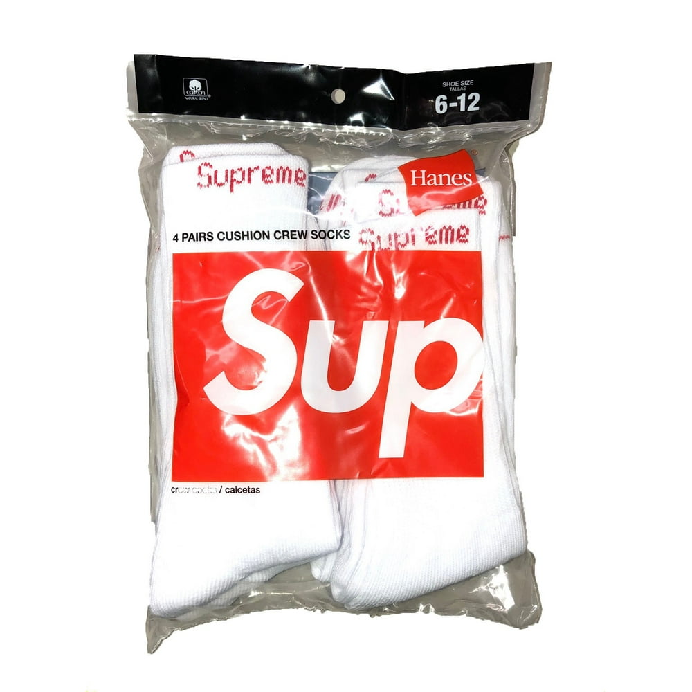 Hanes Supreme Men's Supreme Hanes Crew Socks 4 Pack, White, 612