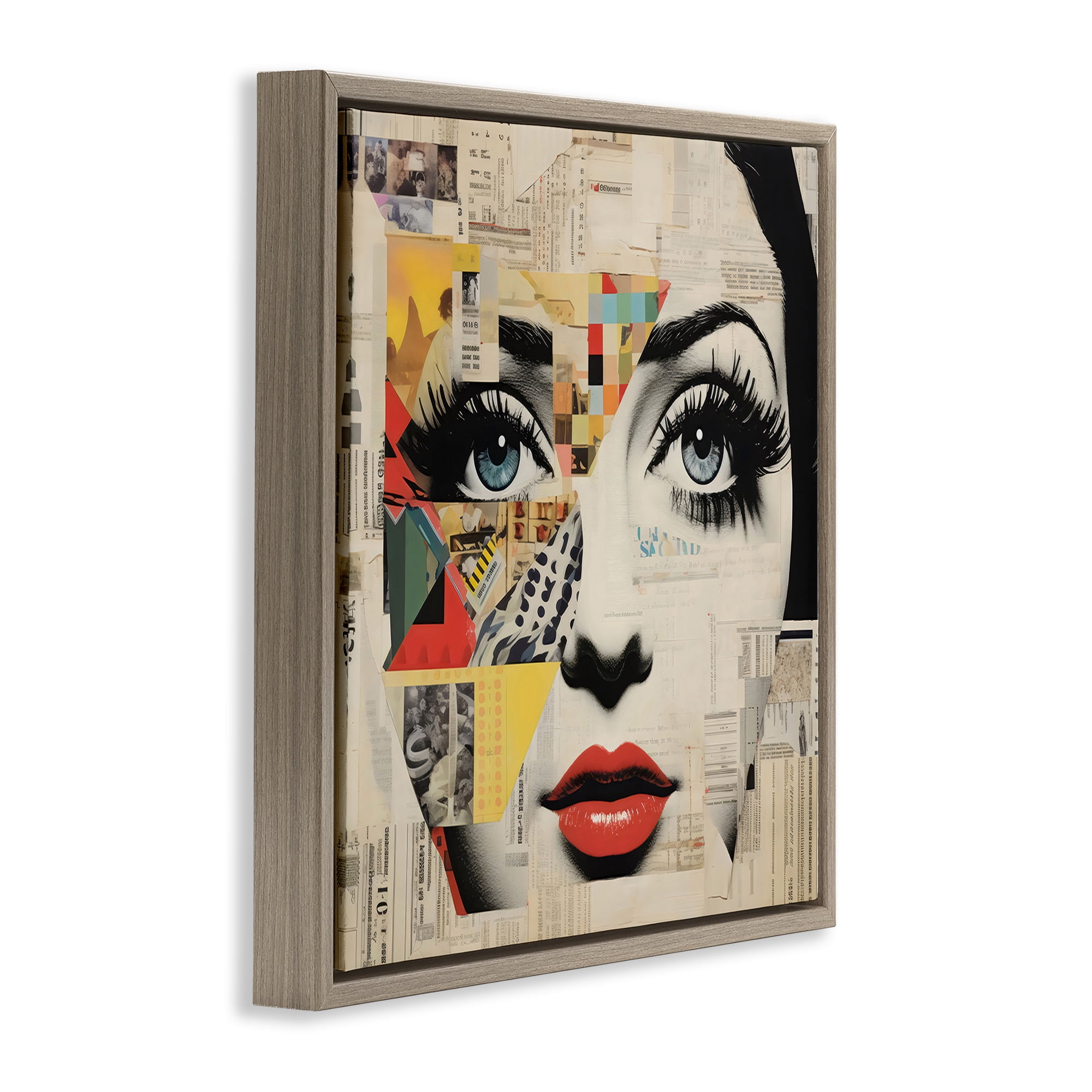 Stupell Industries Fashion Collage Pop Portrait Brown Framed Floater Canvas Wall Art, design by Creative Studio