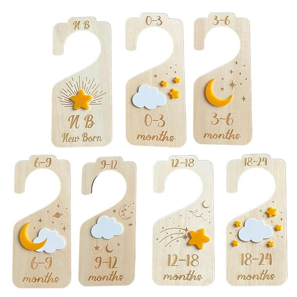 Organizadores de ropa para bebé de 7 piezas, de madera duradera, para colgar desde recién nacidos hasta 24 meses. Amarillo blanco