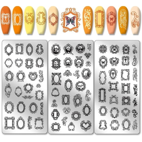 3pcs Vintage Picture Frame Nail Stamping Plates Mixed Photo Frame Landscape Nail Art Templates Nail Art Stencils Stainless Steel Nail Image Plates
