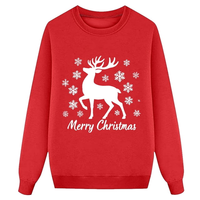 RXMEKW Chandail de Noël pour Femmes à Manches Longues Col Rond Imprimé Décontracté Chaud Style Maman Vêtement de Fête