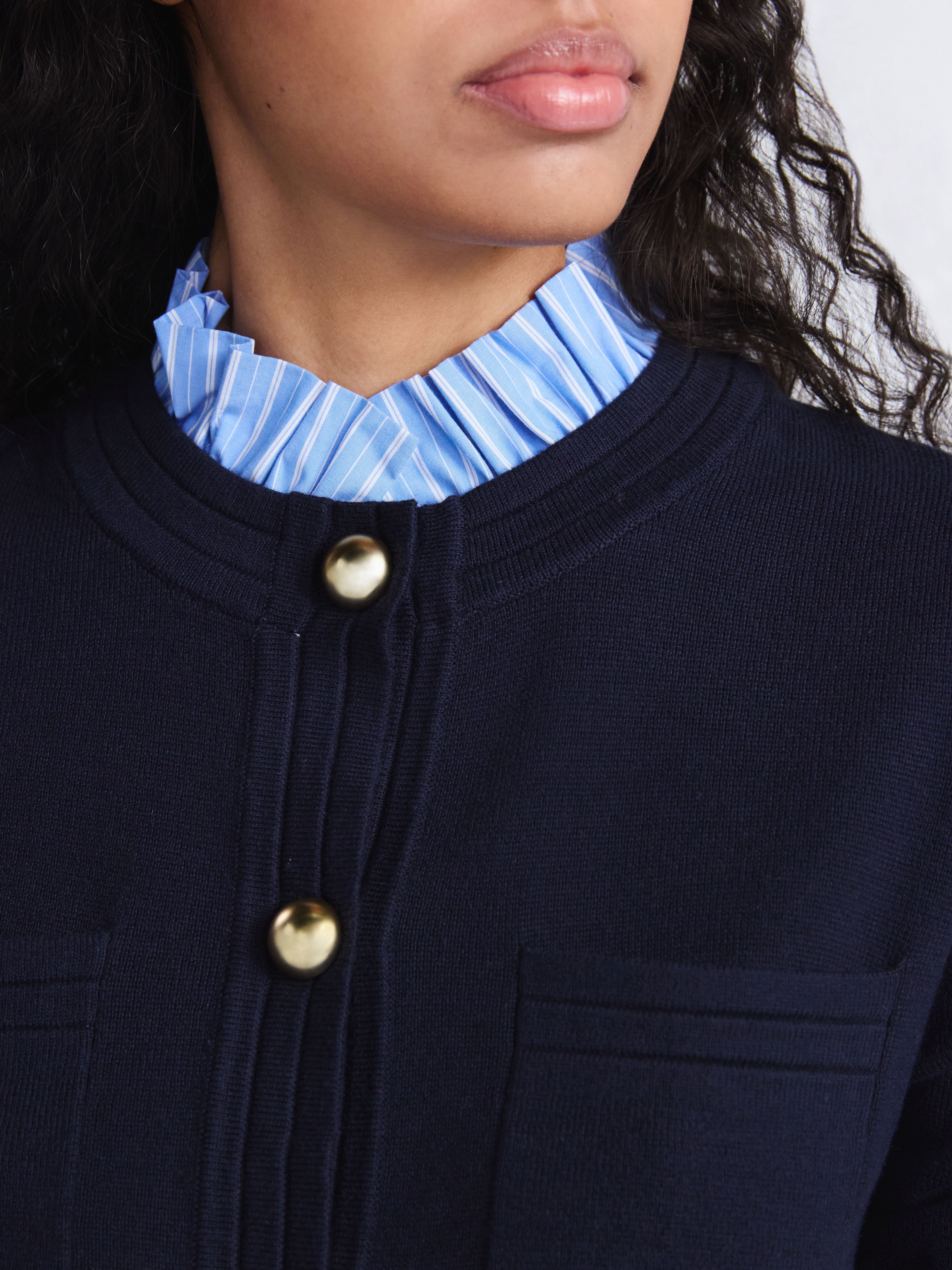 Free Assembly Women's and Women's Plus Ruffle Neck Chest Pocket Cardigan, Sizes XS-4X
