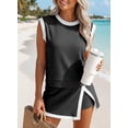 thumbnail image 2 of AURA Womens Two Piece Casual Set Color Block T Shirt and Cropped Pants Summer Comfortable Outfit, 2 of 6