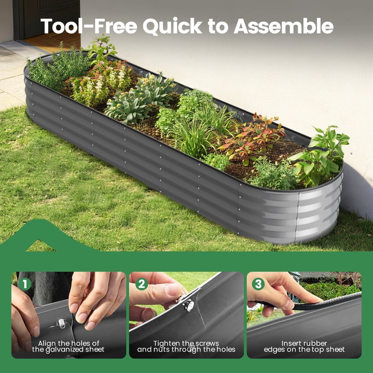 GVDV Raised Garden Bed Outdoor, 8x2x1ft Backyard Large Metal