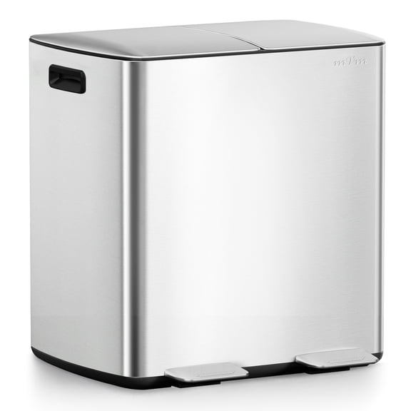 mVm Dual Compartment Trash Can, 10.6 Gal (2x5.3 Gal) Dual Compartment Kitchen Trash Can with Double Layer Lids, Wide Type Modern Kitchen Decor Office Garbage Can(Silver)