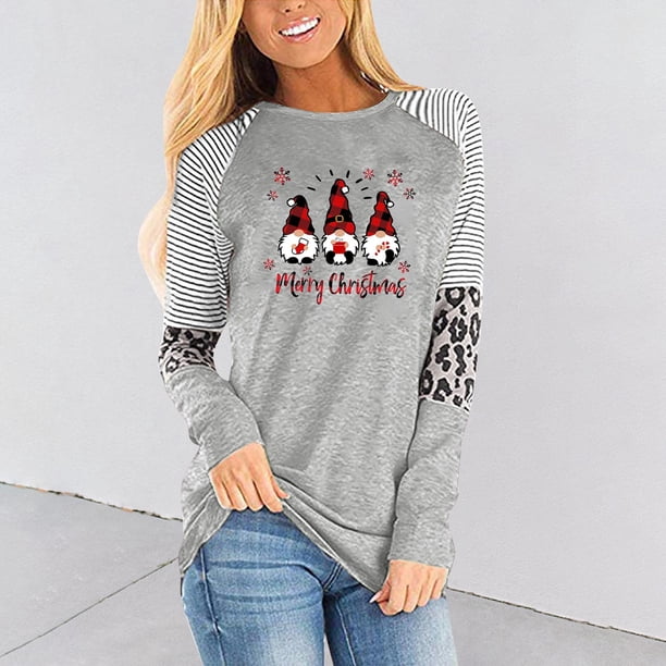 Puntoco Moda Mujer Cuello Redondo Manga Larga Estampado Casual Camiseta Blusa Puntoco Puntoco-2081