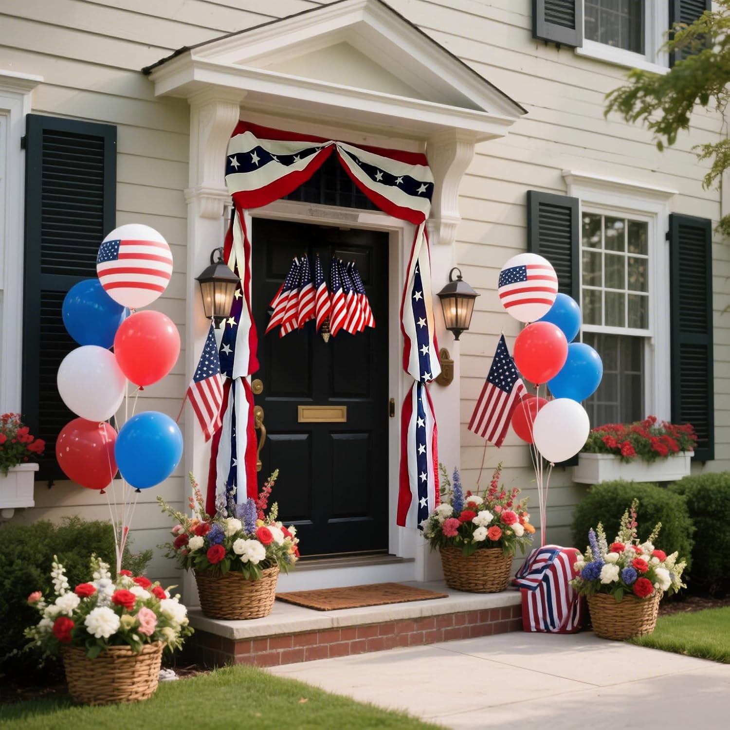 VZQI Patriotic Door Decorations Set, American Flag Bunting with Stars, Front Door Display for 4th of July