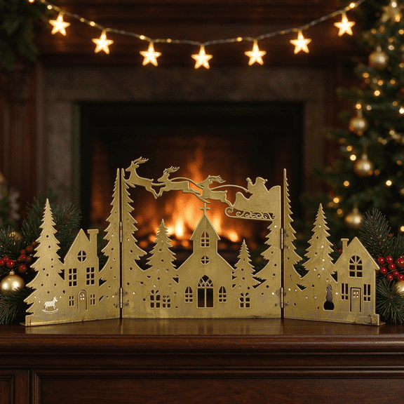 Christmas Tabletop Decorations Indoor Tree and Reindeer Tabletop Decor, Rusty Steel Vintage Evergreen Pine Tree Table Centerpieces - Farmhouse Xmas Holiday Decoration for Room Mantel Fireplace Shelf