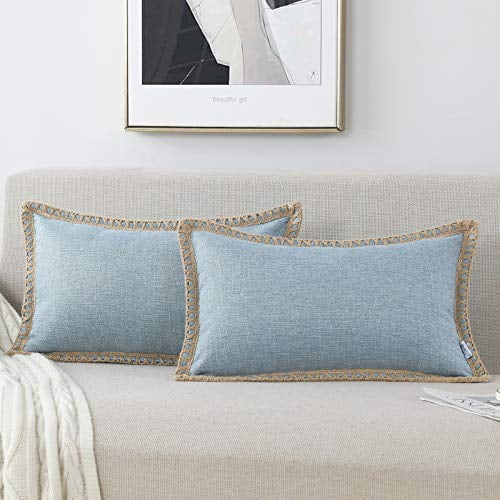 NordECO HOME Set of 2 Throw Pillow Covers - Burlap Linen Trimmed Tailored Edges Decorative Cushion Covers for Bed Home Decoration, 18 x 18, Black