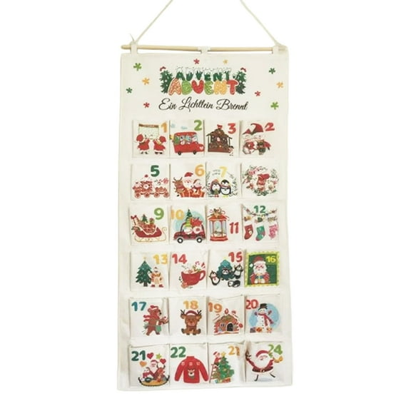Fabric Christmas Advent Calendar, 24 Days Mystery Christmas Countdown Calendar with 24 Pockets for Xmas Holiday Home Wall Decoration, for Wall Office School Home