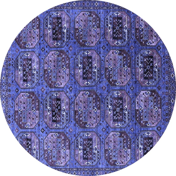 Ahgly Company Machine Washable Indoor Round Oriental Blue Industrial Area Rugs, 7' Round