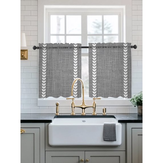 Vertical Stripes Tier Curtains 24 Inch Length,Sheer Curtains for Bedroom Living Room Modern Rustic Simple Lines Art Black Gray Short Kitchen Curtains Drapes for Small Half Window 27.5"x24" 2 Panels