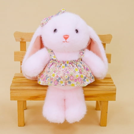 ValHome Easter Bunny Plush Toys – 10 Cozy Floppy Dress Bunny Easter Basket Filler Stuffed Animals Huggable Pillow – Spring Easter Basket Stuffer Birthday Gifts for Kids (Pink)