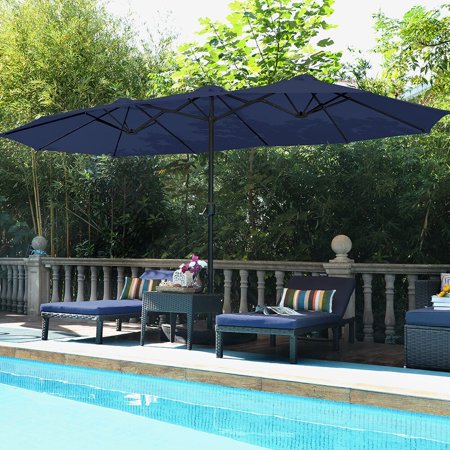 Sophia & William 15ft Double-Sided Patio Extra Large Twin Umbrella Navy Blue