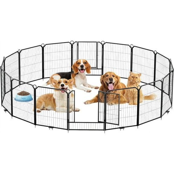 Garvee Pet Playpen Cage, Extra Large 16-Panel Steel, for Dogs with Gate, 32" Height, Black