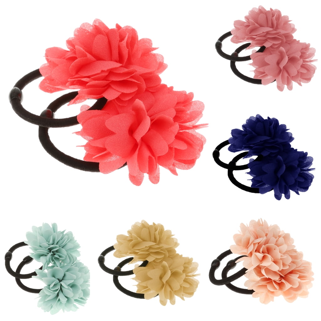 3 Piece Girls Flower Hair Elastics Bobbles Ponios Hairband Ponytail Holders 