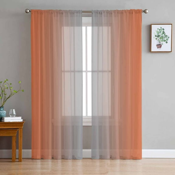 Orange Gray Ombre Sheer Curtains 84 Inches Long 2 Panels Set, Window Sheer Curtains for Living Room/Bedroom, Modern Gradient Abstract Art Light Filtering Rod Pocket Curtain 52'' x 84'' x 2
