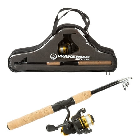 Fishing Pole – Telescopic 5.5-Foot Carbon Fiber and Cork Rod and Ambidextrous Reel Combo with Carry Case for Lake, Pond or River by Wakeman