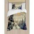thumbnail image 3 of Outer Space Decor Queen Size Duvet Cover Set, Futuristic Mechanical Armed Soldier in Battle Alien Planet Save the World Image, Decorative 3 Piece Bedding Set with 2 Pillow Shams, Grey, by Ambesonne, 3 of 3