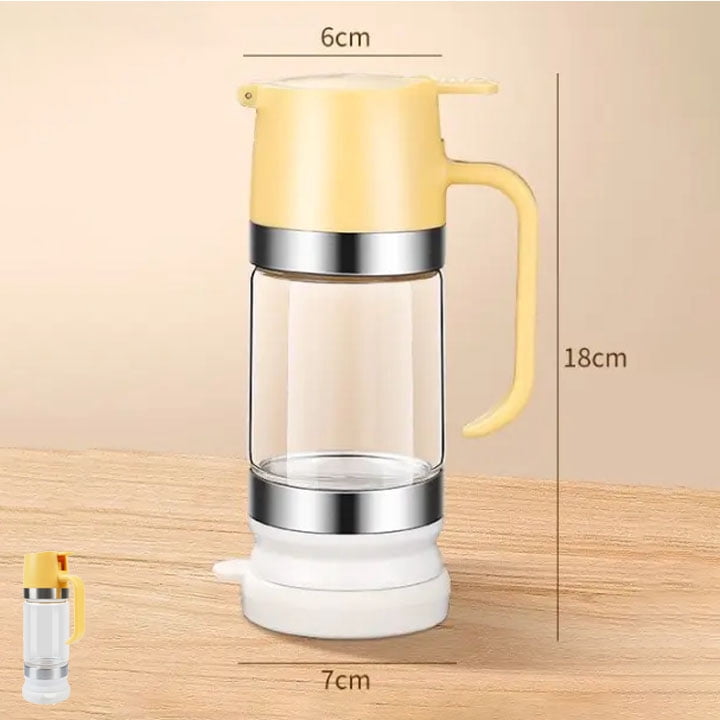 Honey Dispenser No Drip with Base, 10oz Glass Honey Dispenser with Handle, Mess Free Syrup Dispenser, Pressure Design for Quantitative Honey Extraction Syrup and Jam (Yellow)