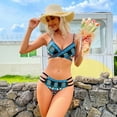 thumbnail image 2 of MKLEKYY Trajes De Baño Women High Waisted Bikini Sexy Push Up Two Piece Swimsuits Vintage Swimsuit Two Piece Retro Ruched High Waist Print Bikini Set 1769, 2 of 6