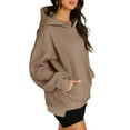 thumbnail image 2 of XPMWRP Women's Oversized Solid Color Hooded Sports Sweatshirt Long Sleeve Casual Trendy Pullover Tops Winter Warm Soft Loose Clothes with Pockets Brown XXL, 2 of 7
