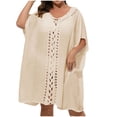 thumbnail image 3 of Feancey Bathing Suit Cover Up for Women Plus Size Swimsuit Coverup Crochet Hollow Out Beach Cover Ups Summer Loose Swimwear Dress Beige Free Size, 3 of 5