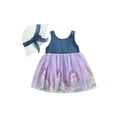 thumbnail image 6 of Arvbitana Toddler Baby Girls Dress Outfits Sleeveless Cartoon Animal Print Patchwork Mesh Dresses + Sun Hat Summer Casual Princess Clothes for Beach Party Wear 2Pcs 2-7T, 6 of 9