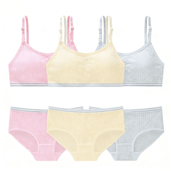 LYMAYTER Teen Girls Seamless Underwear Set Adjustable Strap Removable Pad Training Bra and Brief Combo