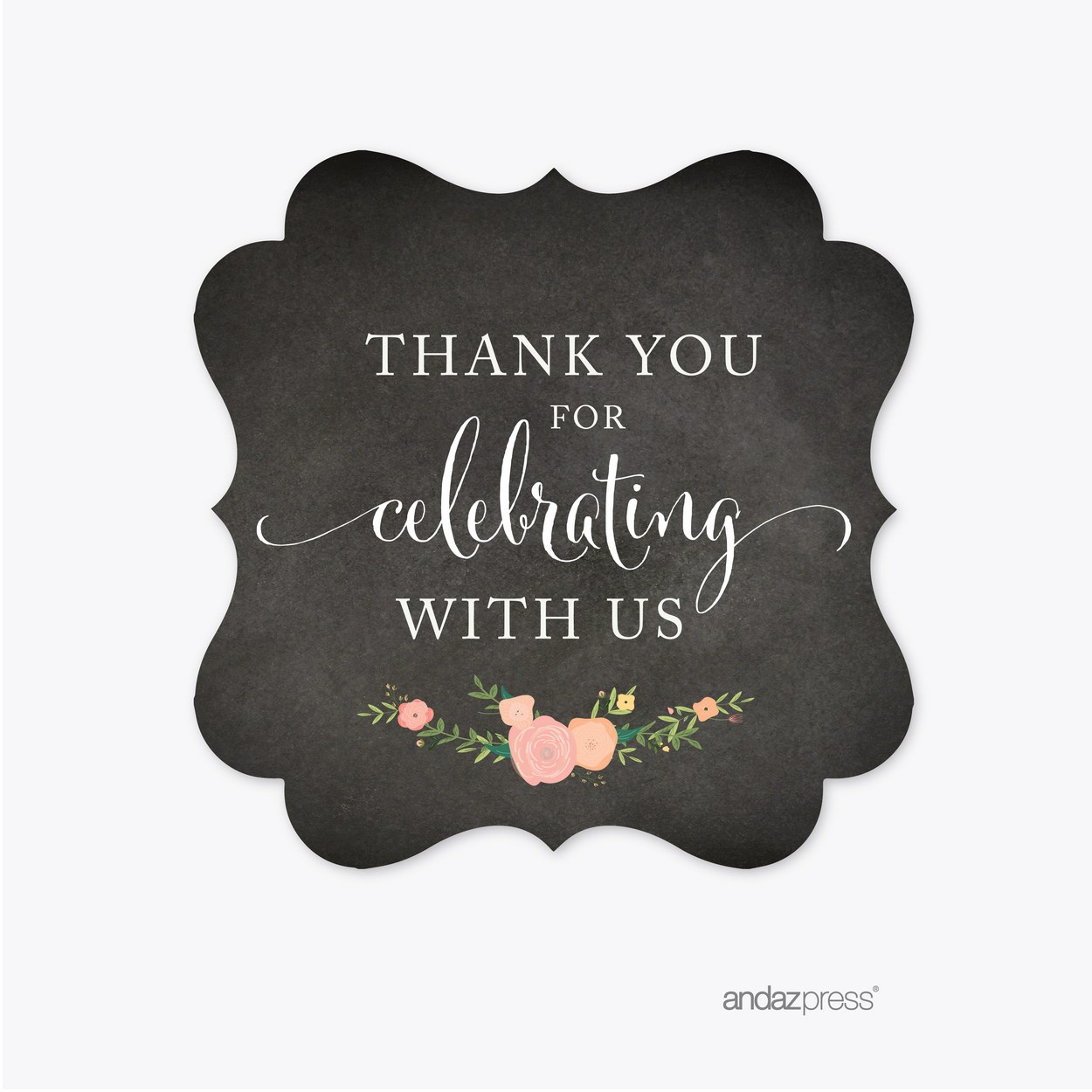 Chalkboard Floral Wedding Fancy Frame Gift Tags, Thank You for