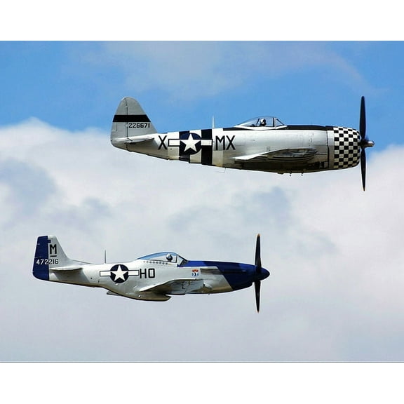 P-47 Thunderbolt & P-51 Mustang Fighters Style -1 - 12x18 Inch Laminated Aviation Poster - Stunning Detail and Bold Colors