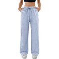 thumbnail image 2 of JUUNthy Wide Leg Pants for Womens, Drawstring Loose Fit Lightweight Casual Lounge Trousers with Pockets Green M, 2 of 13