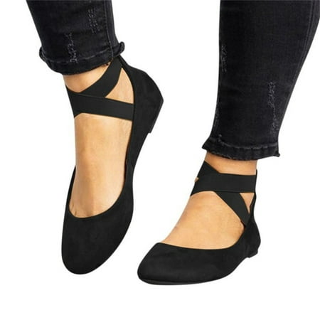 Mepaouo Women s Ballet Flats Fashion Elastic Ankle Straps Flats Shoes Suede Slip on Shoes