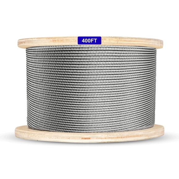 Cable de acero inoxidable engrosado de 3/16"" Cuerda de alambre de 400 pies Cable de avión de 7x19 hebras Tirolesa de resistencia a la rotura de 3700 libras para aplicaciones de servicio pesado Barand