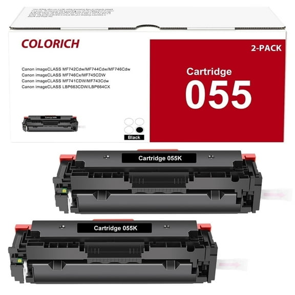 055 Toner Cartridge with Chip Compatible for Canon 055 CRG-055 Color imageCLASS MF741Cdw MF743Cdw MF745Cdw MF746Cdw LBP664Cdw (Black, 2 Pack)