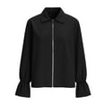 thumbnail image 4 of Babysbule Women's Satin Ruffle Collar Zip Front Blouse, Flounce Cuff Long Sleeve Casual Top for Office & Evening Wear, 4 of 8