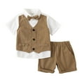 thumbnail image 3 of Swuxness Boys Summer Outfits 2 Piece Sets, Boys Short Sleeved Top and Short Set, Kids Fashion Solid Color Turn Down Collar Shirt Casual Suit Beige, 3-4 Years, 3 of 6