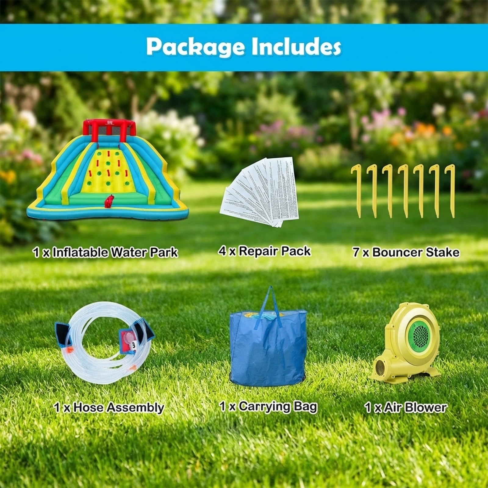 Redsmile Inflatable Water Park Bounce House with Double Slide and Climbing Wall with 735W Blower - Multicolor
