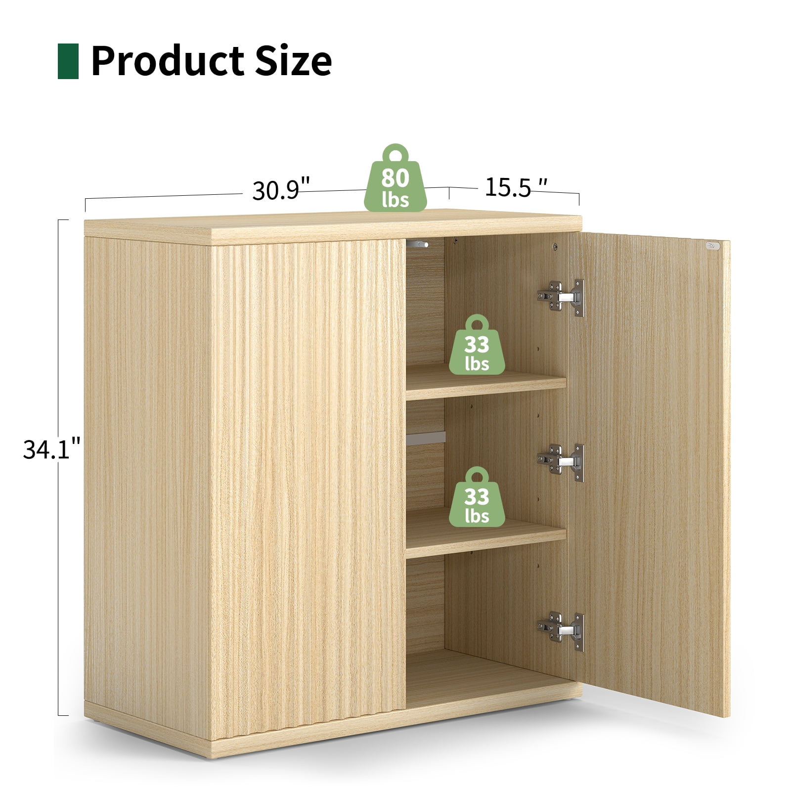 Sideboard Buffet Cabinet with Doors and Adjustable Shelves, Fluted  Small Storage Cabinet for Kitchen,Living Room, Natural Wood