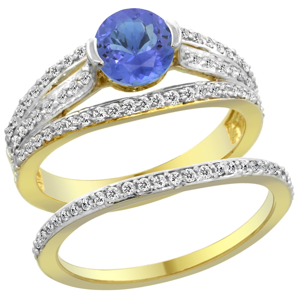 14K Yellow Gold Natural Tanzanite 2-piece Engagement Ring Set Round 6mm, size 5 by Gabriella Gold