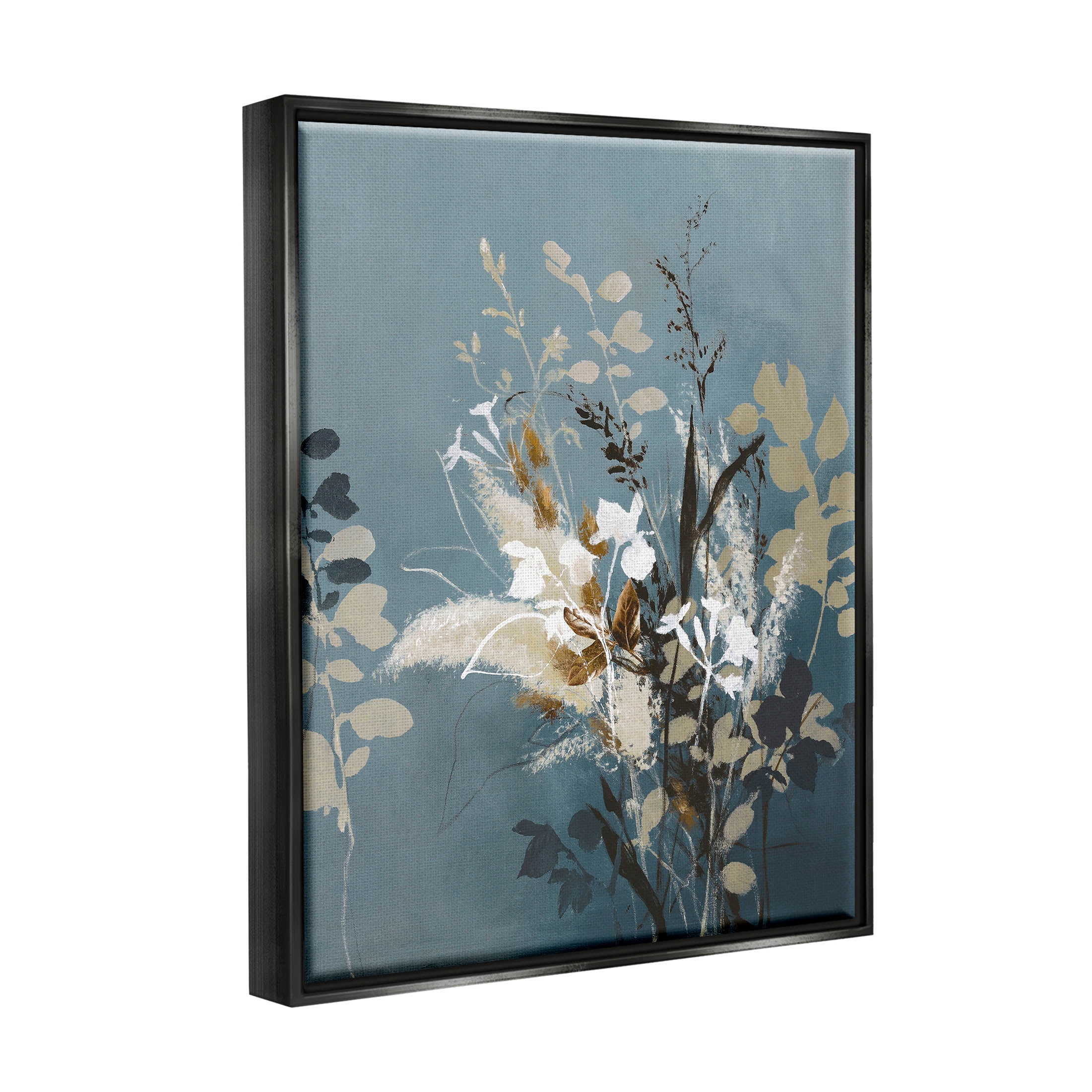 Stupell Industries Botanical Sprigs Modern Arrangement Graphic Art Jet Black Floating Framed Canvas Print Wall Art, Design by Design Fabrikken