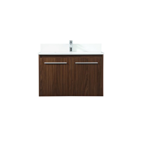 30 inch single bathroom vanity in walnut with backsplash