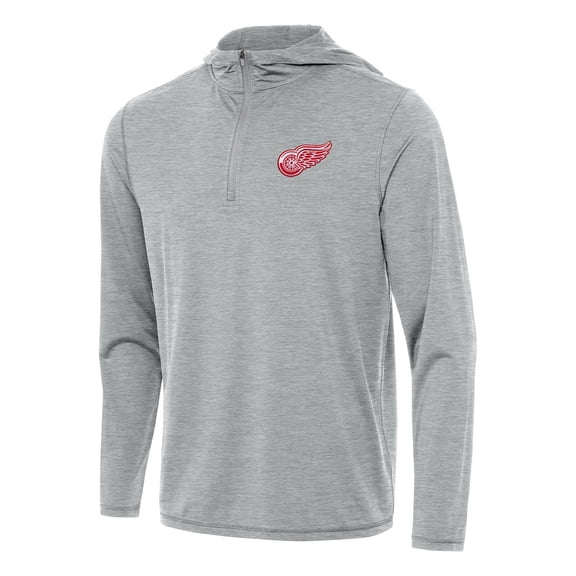 Men's Antigua Heather Gray Detroit Red Wings Tidy Quarter-Zip Hoodie