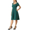 thumbnail image 4 of INSPIRE CHIC Vintage Square Neck Dress for Women Short Sleeve High Waist Elegant Dresses Green XS, 4 of 5