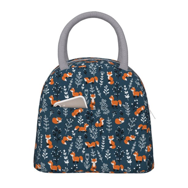 Balery Playful Foxes Forest Blues Bolsa de Almuerzo para Mujeres, Caja de Almuerzo, Bolsa de Almuerzo Pequeña Impermeable, Tote de Almuerzo Reutilizable con Gran Capacidad