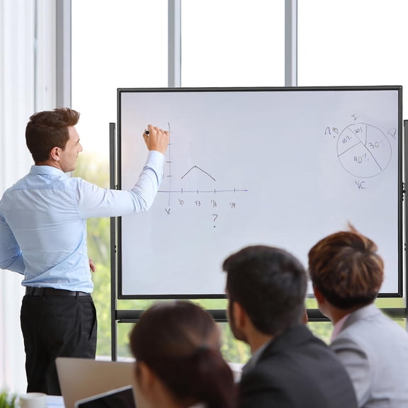 48 X 36 Inch Mobile Magnetic Double-Sided Reversible Whiteboard with Height Adjustable Stand and Lockable Wheels