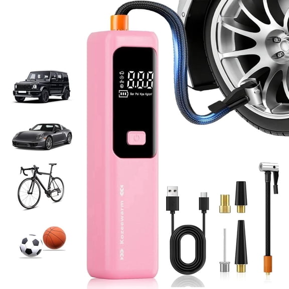 Car Tire Air Pump Portable, 150PSI Cordless Tire Inflator with Digital Pressure Gauge, Auto Shut Off, 3X Faster Inflation, Air Compressor for Car Tires, Motorcycle, Bike, Ball, Pink