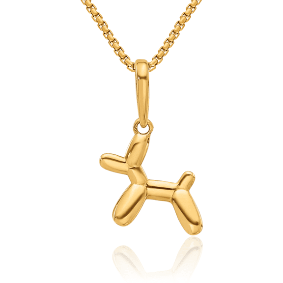 14K Solid Yellow Gold Balloon Puppy Necklace Chain Pendant Charm